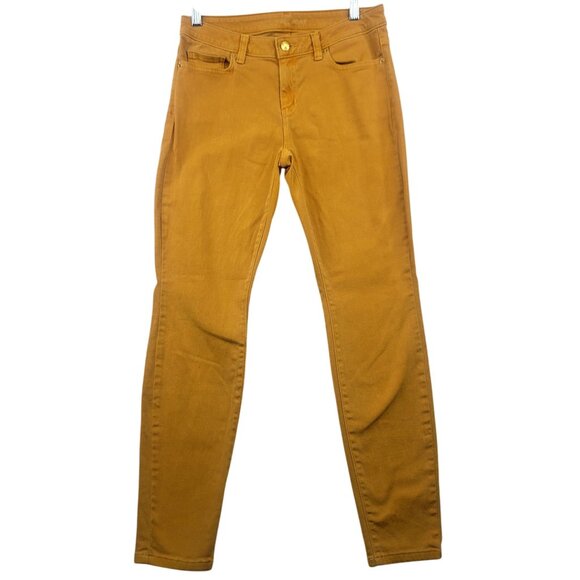 Michael Kors IZZY Jeans Y2K Mustard Gold Metal Logo Skinny Size 4 - Picture 2 of 10